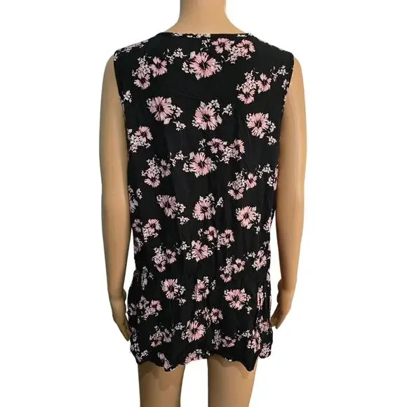 Colloseum Black Sleeveless V Neck Floral Print Top XL NWOT - Picture 4 of 7